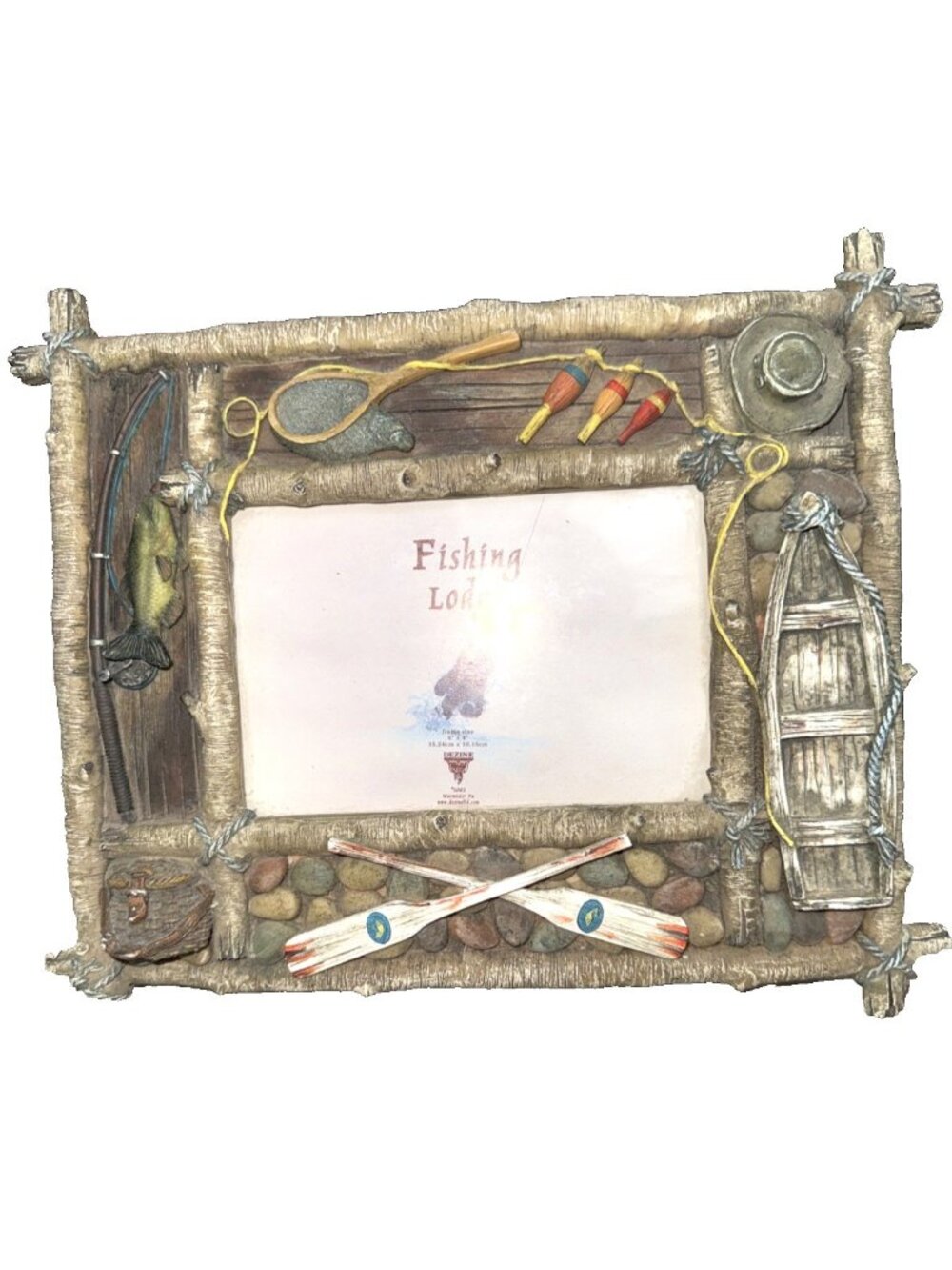Vintage 2002 3D Picture Frame “Fishing Lodge” By Dezine Fish Boat 6' X4'